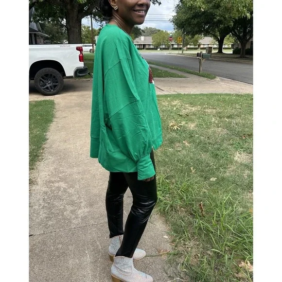 Oversized Dolman Sleeve Sequin Mr. & Mrs. Clause top-large - Picture 3 of 3